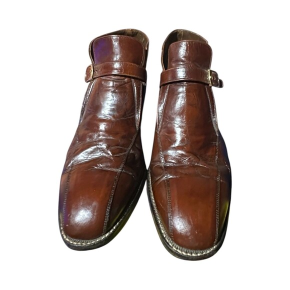 Vintage Florsheim Imperial 7.5 D Kangaroo Leather Brown Beatle Strap Ankle Boots